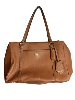 Coach New York Tan Saffiano Leather Tote Shoulder Bag Large Zip Top